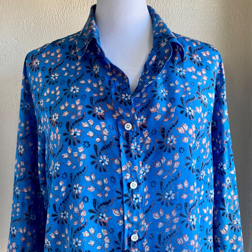 J. Crew button down Perfect shirt in blue with red & white floral pattern Sz 8 - Picture 8 of 12